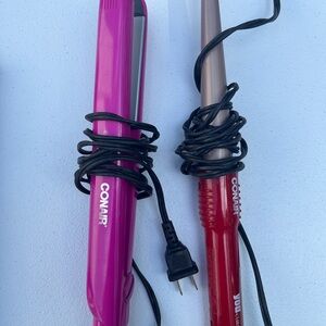Conair Pink Flat Iron and Red Curling Wand Set